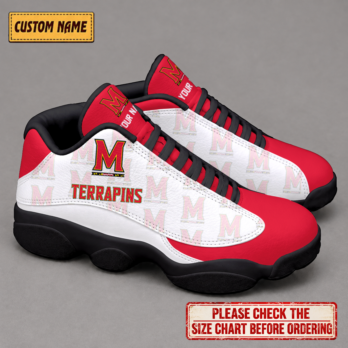 EXCLUSIVE EDITION - NEW CUSTOMIZED NCAA MAM11 MLT MARYLAND TERRAPINS AIR JORDAN 13 LOW TOP SNEAKER