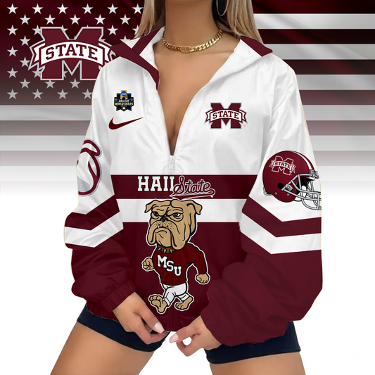 LIMITED EDITION - NEW CUSTOMIZED CWS NCAA11 MSB MI STATE BULLDOGS V-NECK ZIPPER SWEATSHIRT JACKET