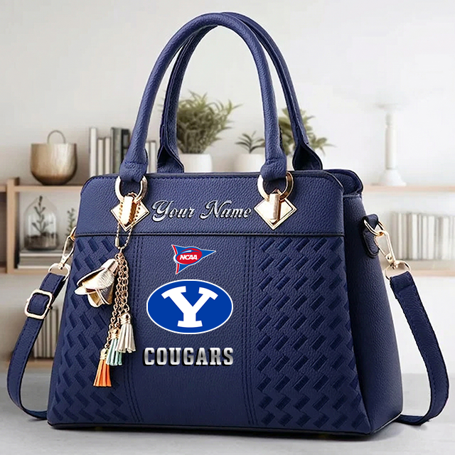 LIMITED EDITION - NEW CUSTOMIZED NCAA FBS11 BYU BYU COUGARS ZIP HANDBAG MULTICOLOR