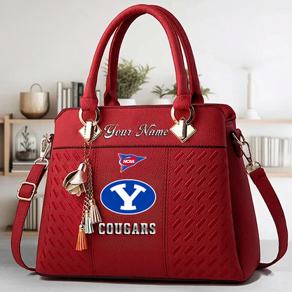 LIMITED EDITION - NEW CUSTOMIZED NCAA FBS11 BYU BYU COUGARS ZIP HANDBAG MULTICOLOR