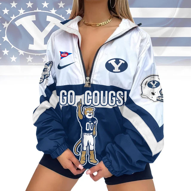 LIMITED EDITION - NEW CUSTOMIZED FBS NCAA11 BYU BYU COUGARS V-NECK ZIPPER SWEATSHIRT JACKET