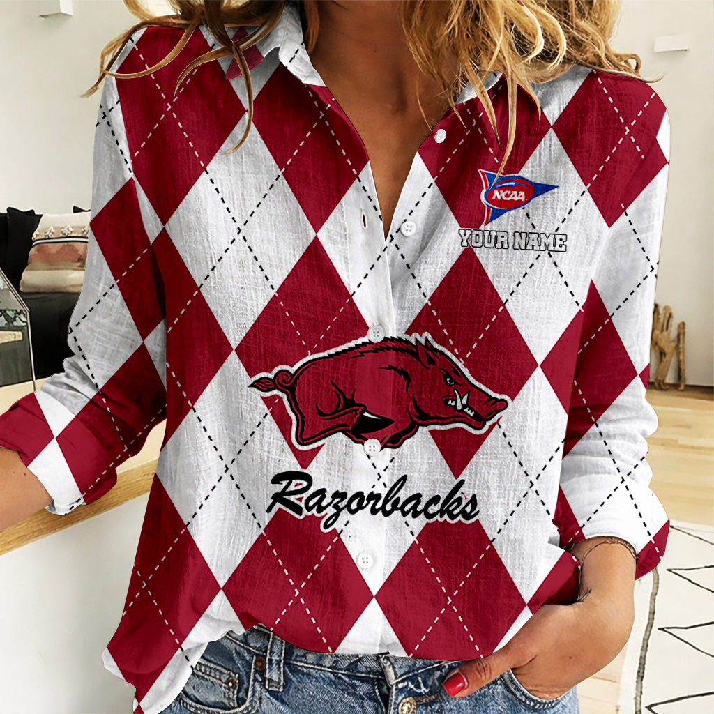 LIMITED DROP - NEW CUSTOMIZED | NCAA FBS12 AKR AK RAZORBACKS WOMEN CASUAL SHIRT FOR FAN