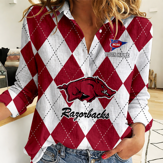 LIMITED DROP - NEW CUSTOMIZED | NCAA FBS12 AKR AK RAZORBACKS WOMEN CASUAL SHIRT FOR FAN