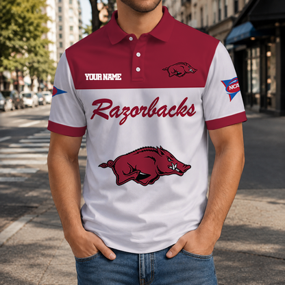 ELITE EDITION- NEW CUSTOMIZED NCAA FBS12 AKR ARKANSAS RAZORBACKS POLO SHIRT, ZIP POLO SHIRT & T-SHIRTS