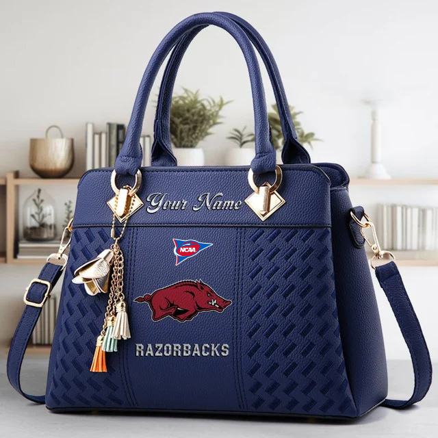 LIMITED EDITION - NEW CUSTOMIZED NCAA FBS12 AKR AK RAZORBACKS ZIP HANDBAG MULTICOLOR