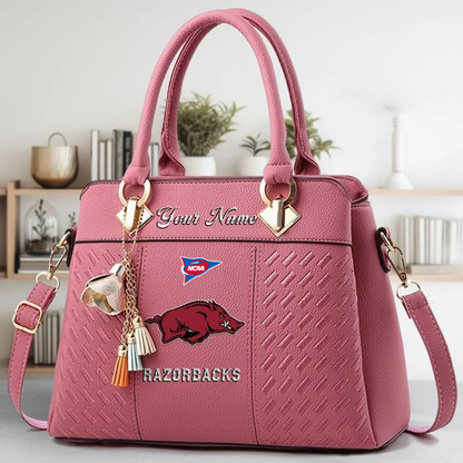 LIMITED EDITION - NEW CUSTOMIZED NCAA FBS12 AKR AK RAZORBACKS ZIP HANDBAG MULTICOLOR