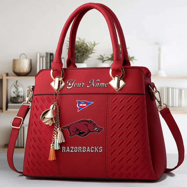 LIMITED EDITION - NEW CUSTOMIZED NCAA FBS12 AKR AK RAZORBACKS ZIP HANDBAG MULTICOLOR