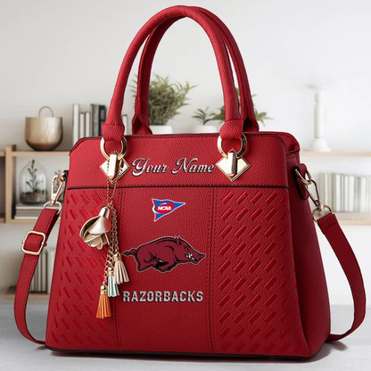 LIMITED EDITION - NEW CUSTOMIZED NCAA FBS12 AKR AK RAZORBACKS ZIP HANDBAG MULTICOLOR