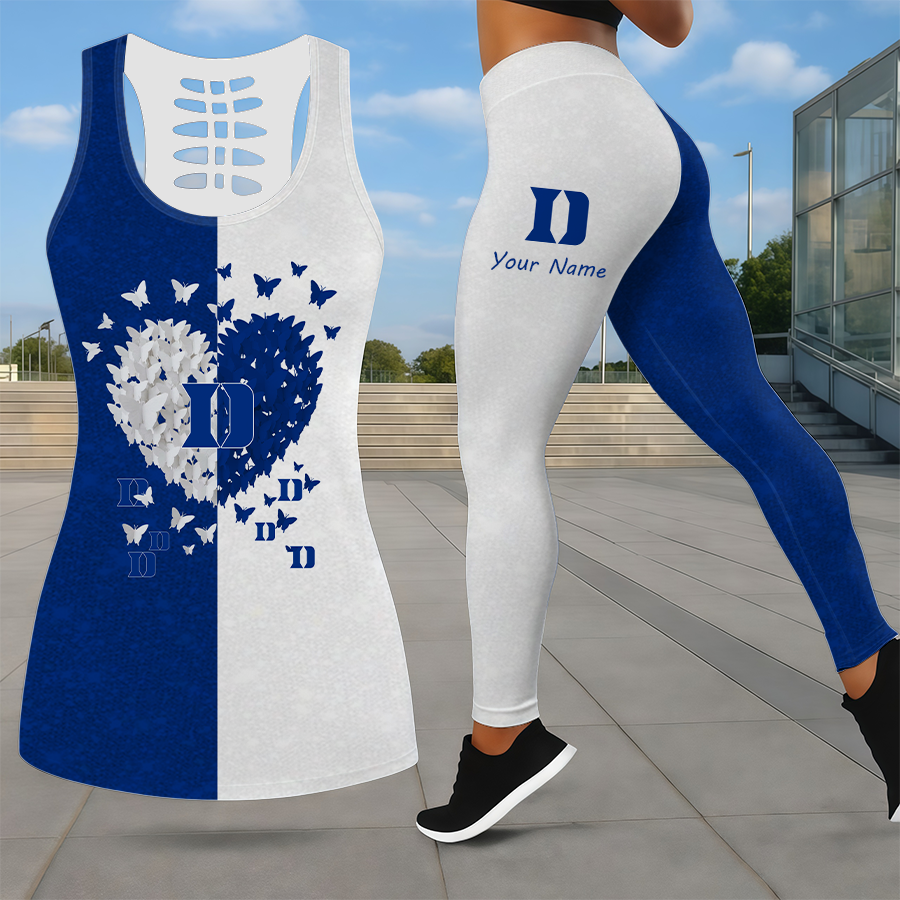LIMITED EDITION - NEW CUSTOMIZED NCAA MAM12 DLD DUKE BLUE DEVILS LEGGINGS & HOLLOW TANK TOP SET