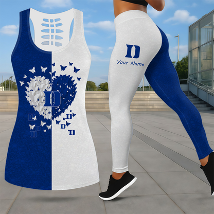 LIMITED EDITION - NEW CUSTOMIZED NCAA MAM12 DLD DUKE BLUE DEVILS LEGGINGS & HOLLOW TANK TOP SET