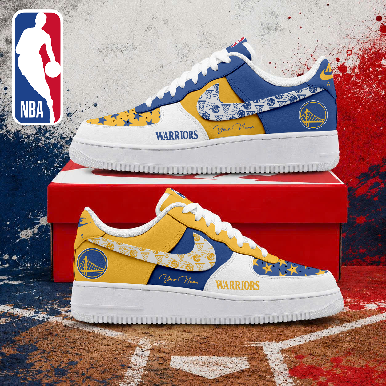 LIMITED EDITION - NEW CUSTOMIZED NBA12 GSW GOLDEN STATE WARRIORS AF1 SNEAKERS