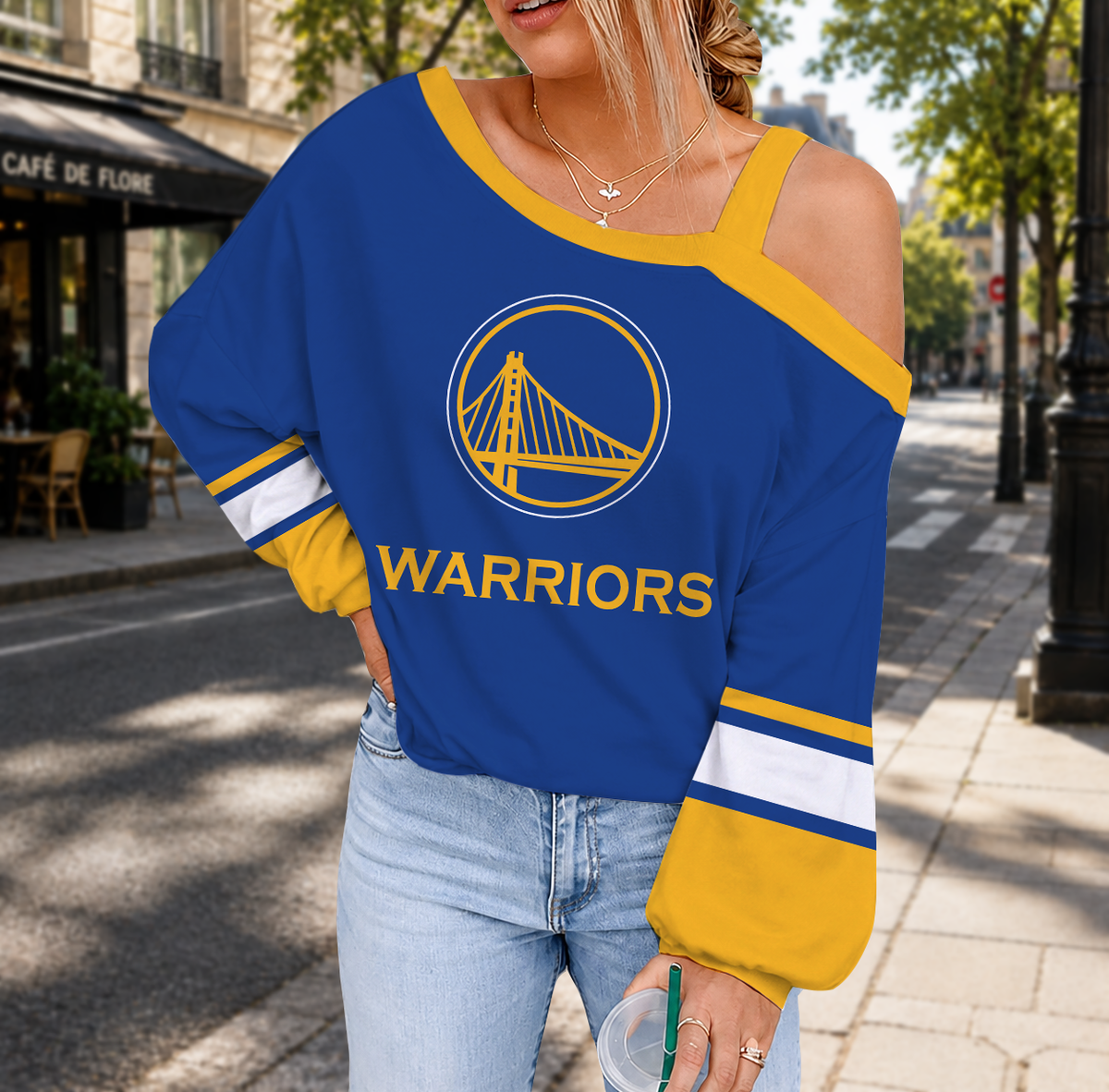 FINAL SALE - NEW CUSTOMIZED NBA12 GSW GOLDEN STATE WARRIORS DROP SHOULDER SWEATSHIRT