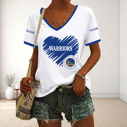 SPECIAL EDITION - NEW CUSTOMIZED NBA12 GSW GOLDEN STATE WARRIORS V-NECK FEMALE SHIRT