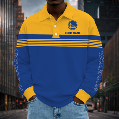 VIRAL EDITION - NEW CUSTOMIZED NBA12 GSW GOLDEN STATE WARRIORS MEN LONG SLEEVE POLO