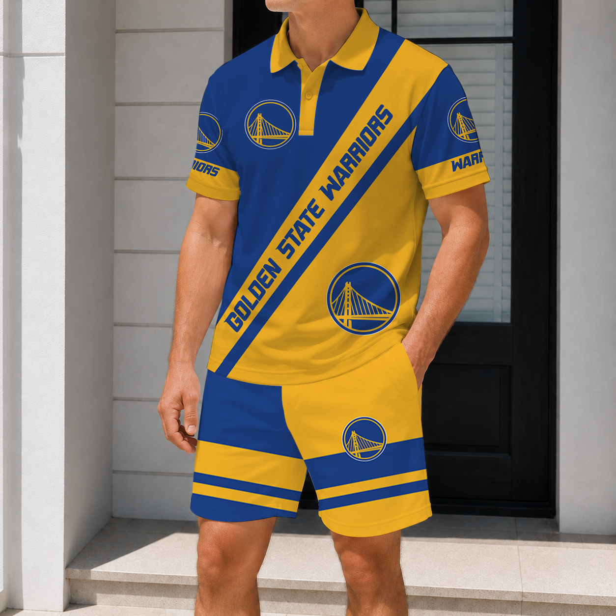 FINAL SALE - NEW CUSTOMIZED NBA12 GSW GOLDEN STATE WARRIORS POLO SHIRT & SHORT PANTS SET
