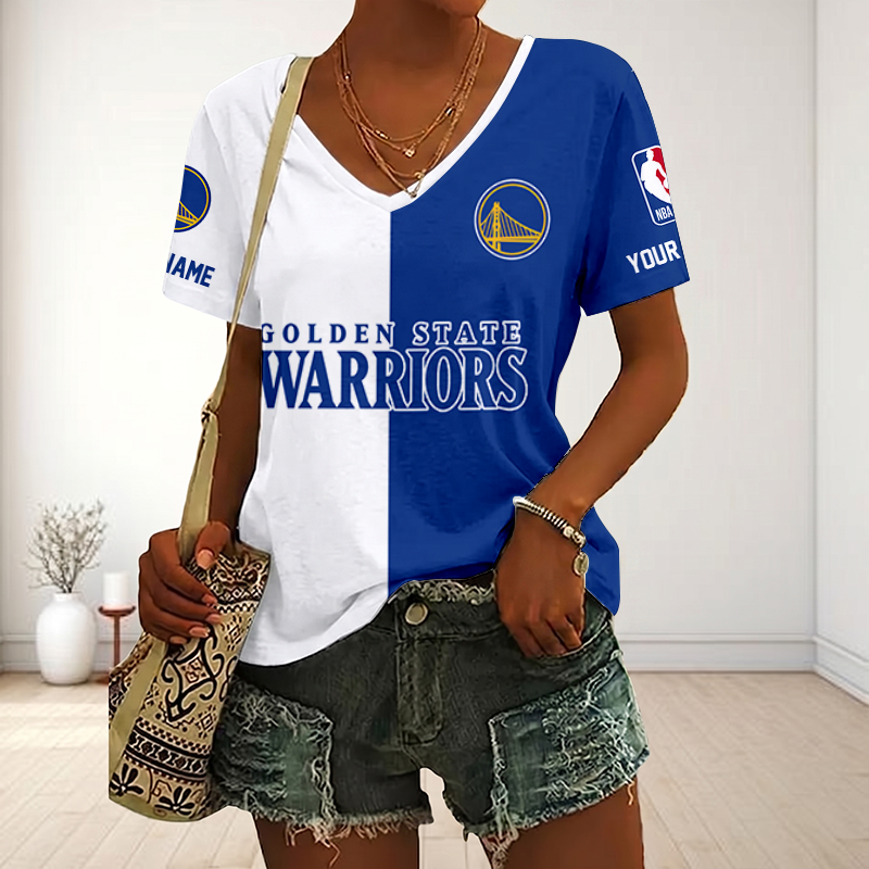 LIMITED EDITION - NEW CUSTOMIZED NBA12 GSW GOLDEN STATE WARRIORS V-NECK FEMALE SHIRT