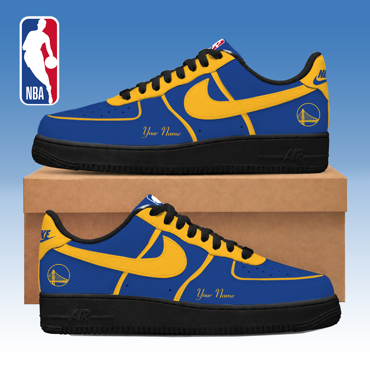 FINAL SALE - NEW CUSTOMIZED NBA12 GSW GOLDEN STATE WARRIORS AF1 SNEAKERS