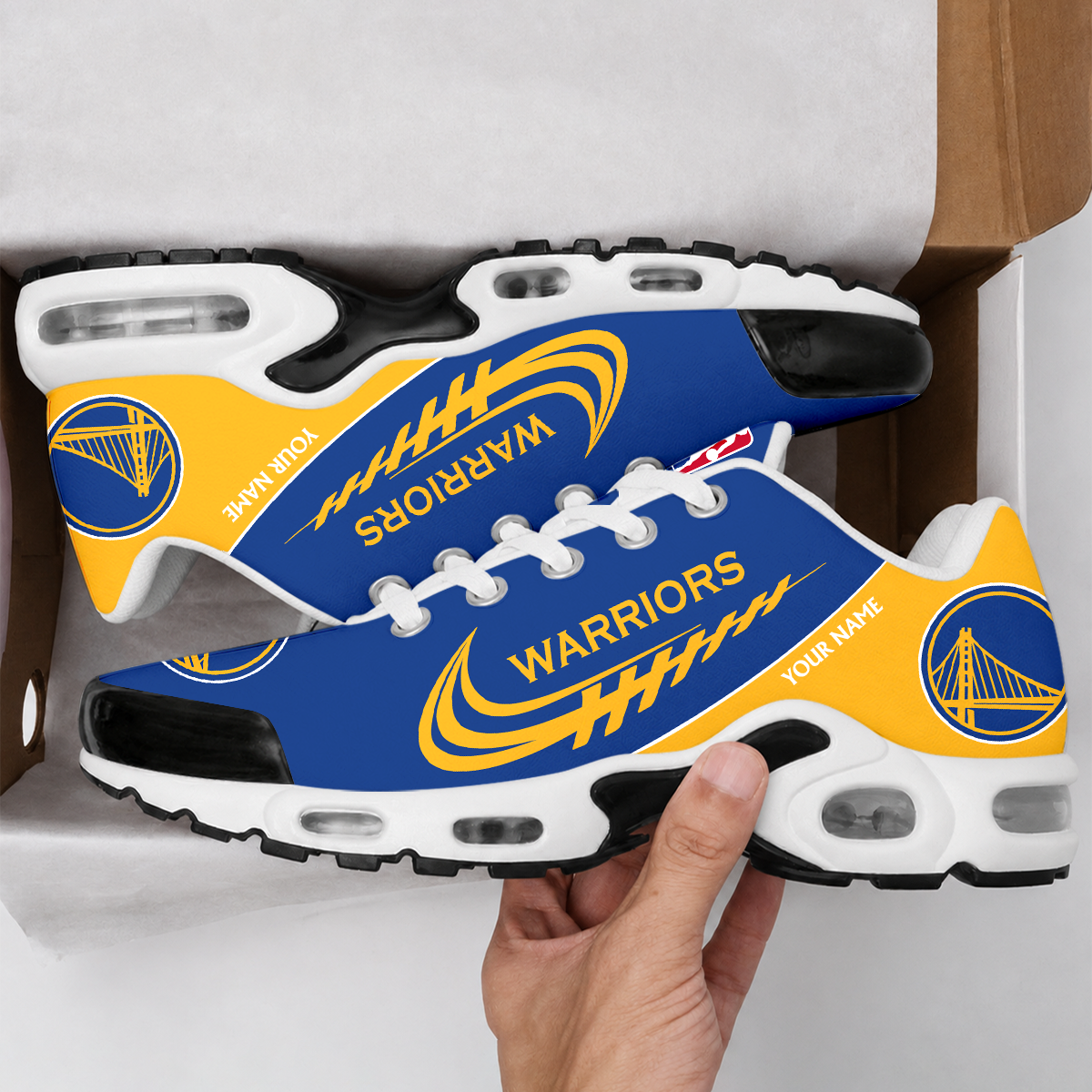 LIMITED EDITION - NEW CUSTOMIZED NBA12 GSW GOLDEN STATE WARRIORS AIR MAX PLUS SNEAKERS