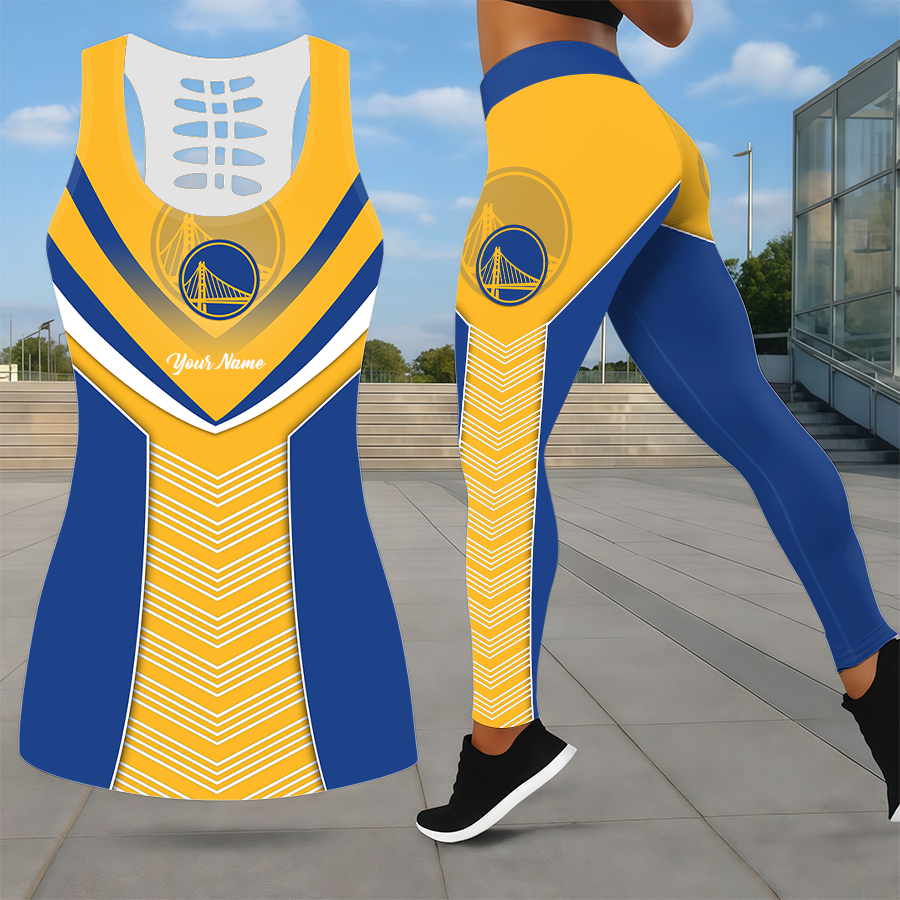 LIMITED EDITION - NEW CUSTOMIZED NBA12 GSW GOLDEN STATE WARRIORS LEGGINGS & HOLLOW TANK TOP SET