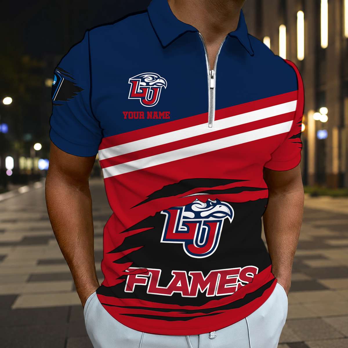 VIRAL EDITION - NEW CUSTOMIZED NCAA CFH12 LIF LIBERTY FLAMES POLO SHIRT, ZIP POLO SHIRT & T-SHIRTS