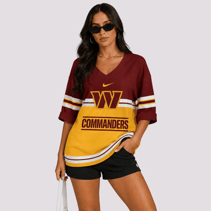 EXCLUSIVE EDITION - NEW CUSTOMIZED | NFL12 WTC WASHINGTON COMMANDERS WOMEN'S HEART V-NECK LONG SLEEVE SHIRT