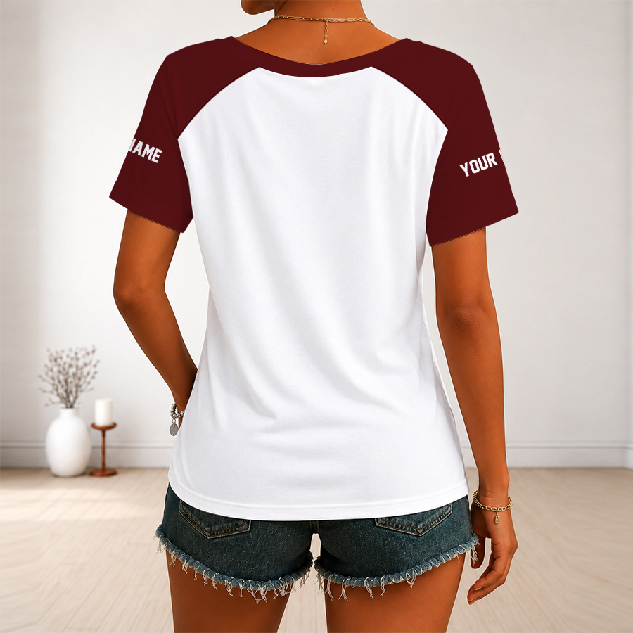 [SPECIAL OFFER] NEW CUSTOMIZED NFL12 WTC WASHINGTON COMMANDERS V-NECK FEMALE SHIRT