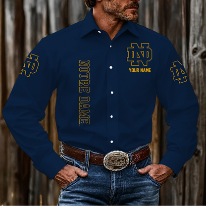 LIMITED EDITION - NEW CUSTOMIZED NCAA MFF12 NFI NOTRE DAME FIGHTING IRISH MEN'S LONG SLEEVE BUTTON-UP SHIRT