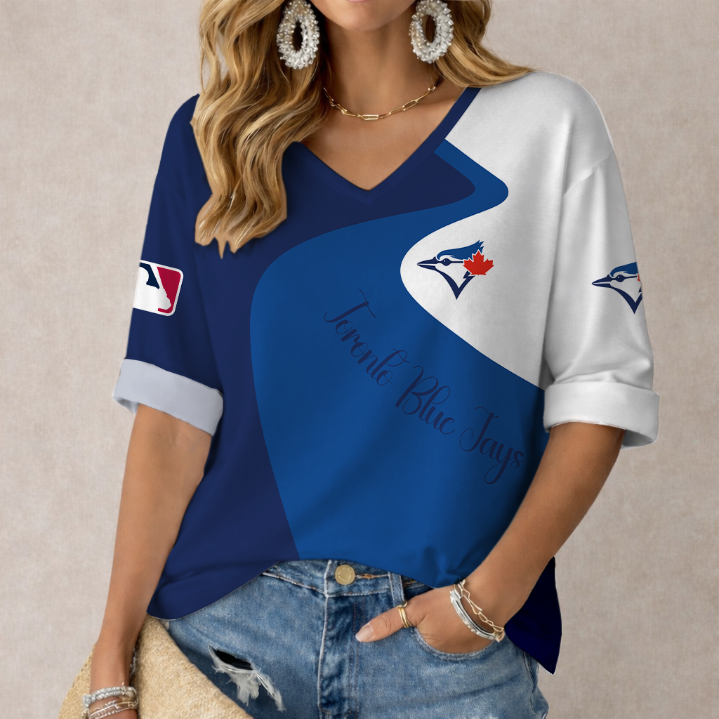 LIMITED EDITION - NEW CUSTOMIZED MLB12 TBJ TORONTO BLUE JAYS WOMEN'S  V-NECK LONG SLEEVE SHIRT