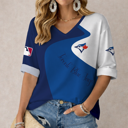 LIMITED EDITION - NEW CUSTOMIZED MLB12 TBJ TORONTO BLUE JAYS WOMEN'S  V-NECK LONG SLEEVE SHIRT