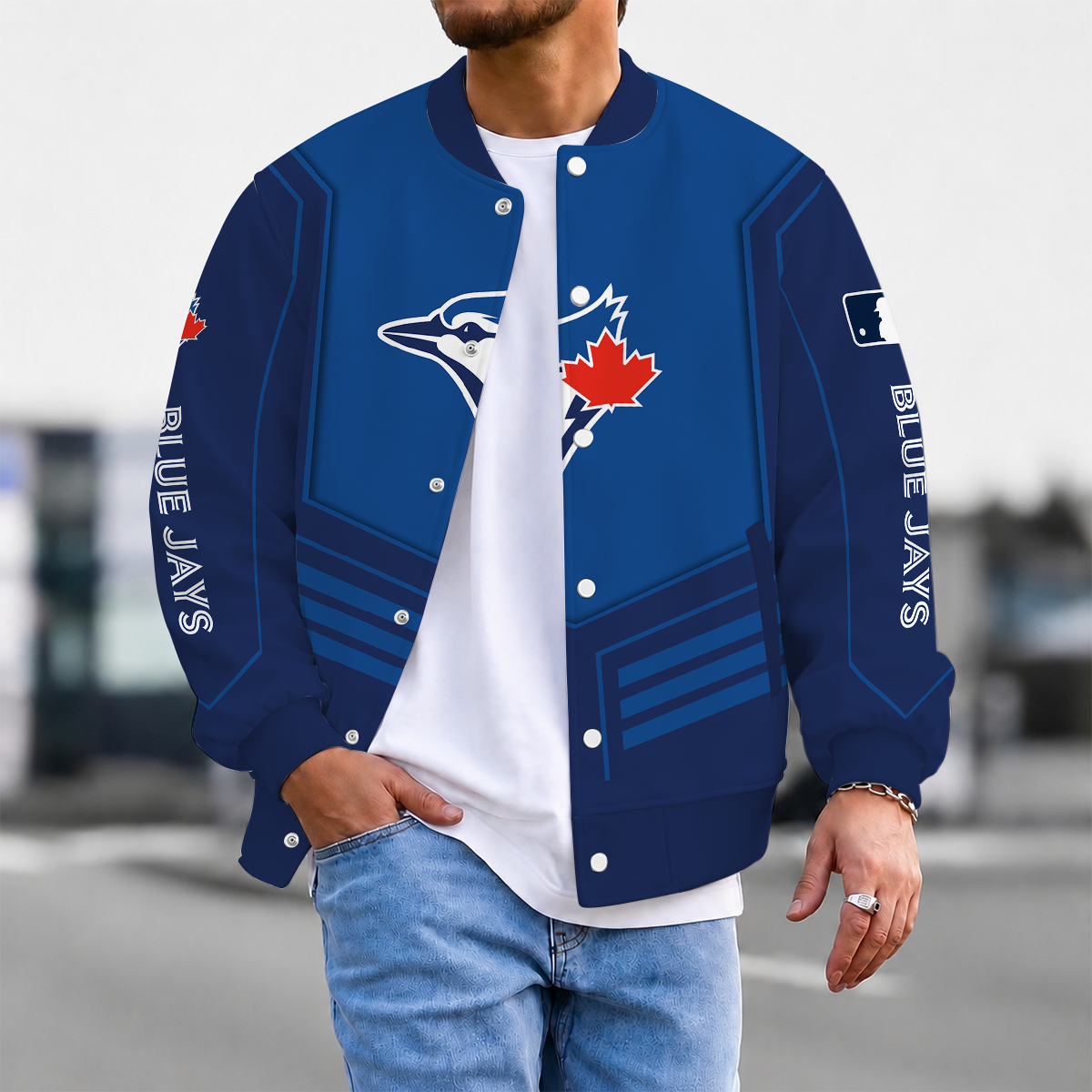 EXCLUSIVE EDITION - NEW CUSTOMIZED MLB12 TBJ TORONTO BLUE JAYS SATIN VARSITY & BASEBALL JACKET