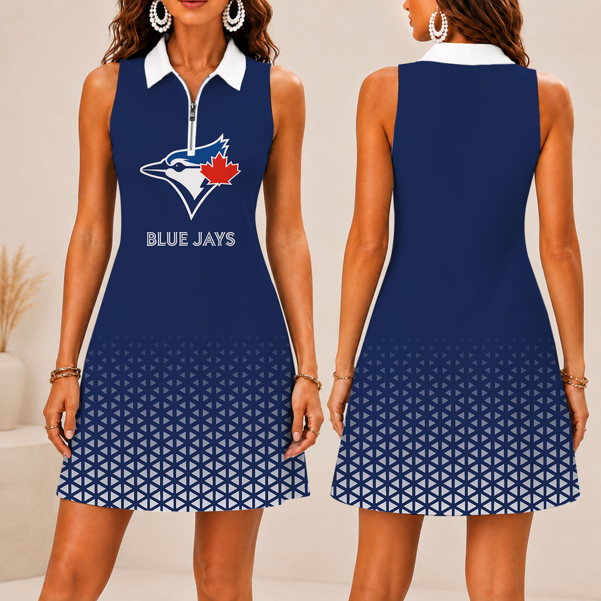 LIMITED EDITION - NEW CUSTOMIZED MLB12 TBJ TORONTO BLUE JAYS WOMEN'S ZIP SLEEVELESS POLO DRESS