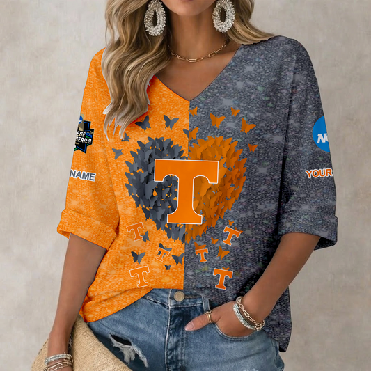 LIMITED DROP - NEW CUSTOMIZED | NCAA CWS12 TNV TENNESSEE VOLUNTEERS WOMEN'S HEART V-NECK LONG SLEEVE SHIRT