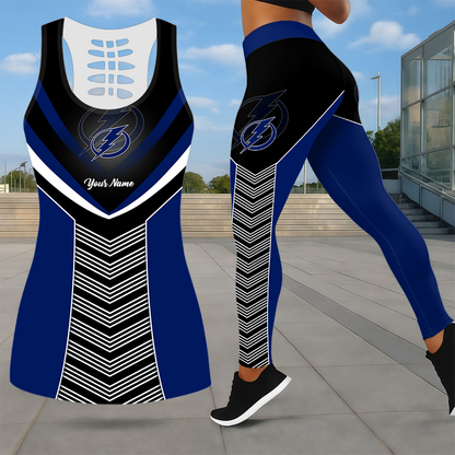 LIMITED EDITION - NEW CUSTOMIZED NHL12 TPL TAMPA BAY LIGHTNING LEGGINGS & HOLLOW TANK TOP SET