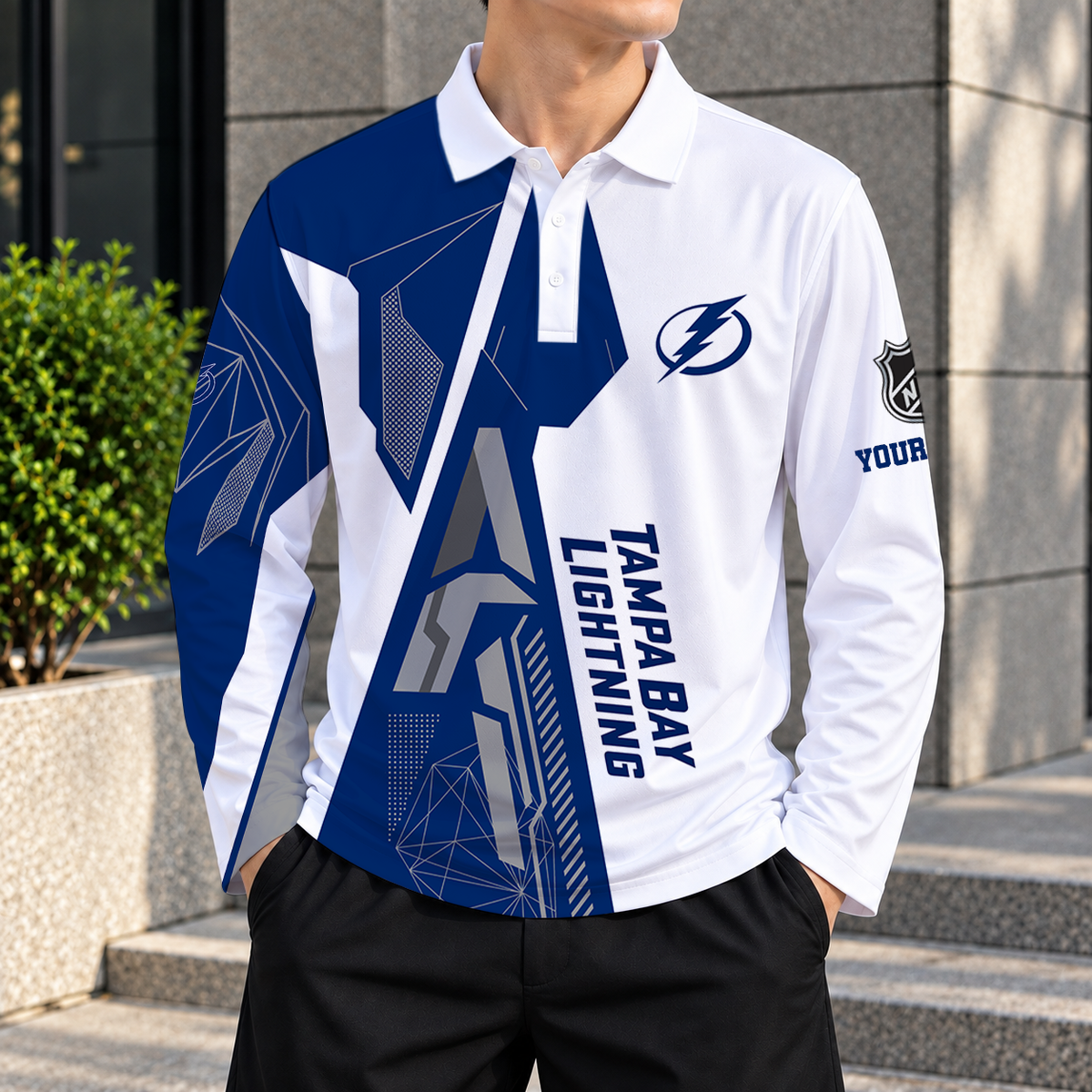LIMITED DROP - NEW CUSTOMIZED NHL12 TPL TAMPA BAY LIGHTNING MEN LONG SLEEVE POLO