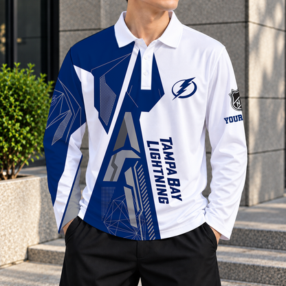 LIMITED DROP - NEW CUSTOMIZED NHL12 TPL TAMPA BAY LIGHTNING MEN LONG SLEEVE POLO