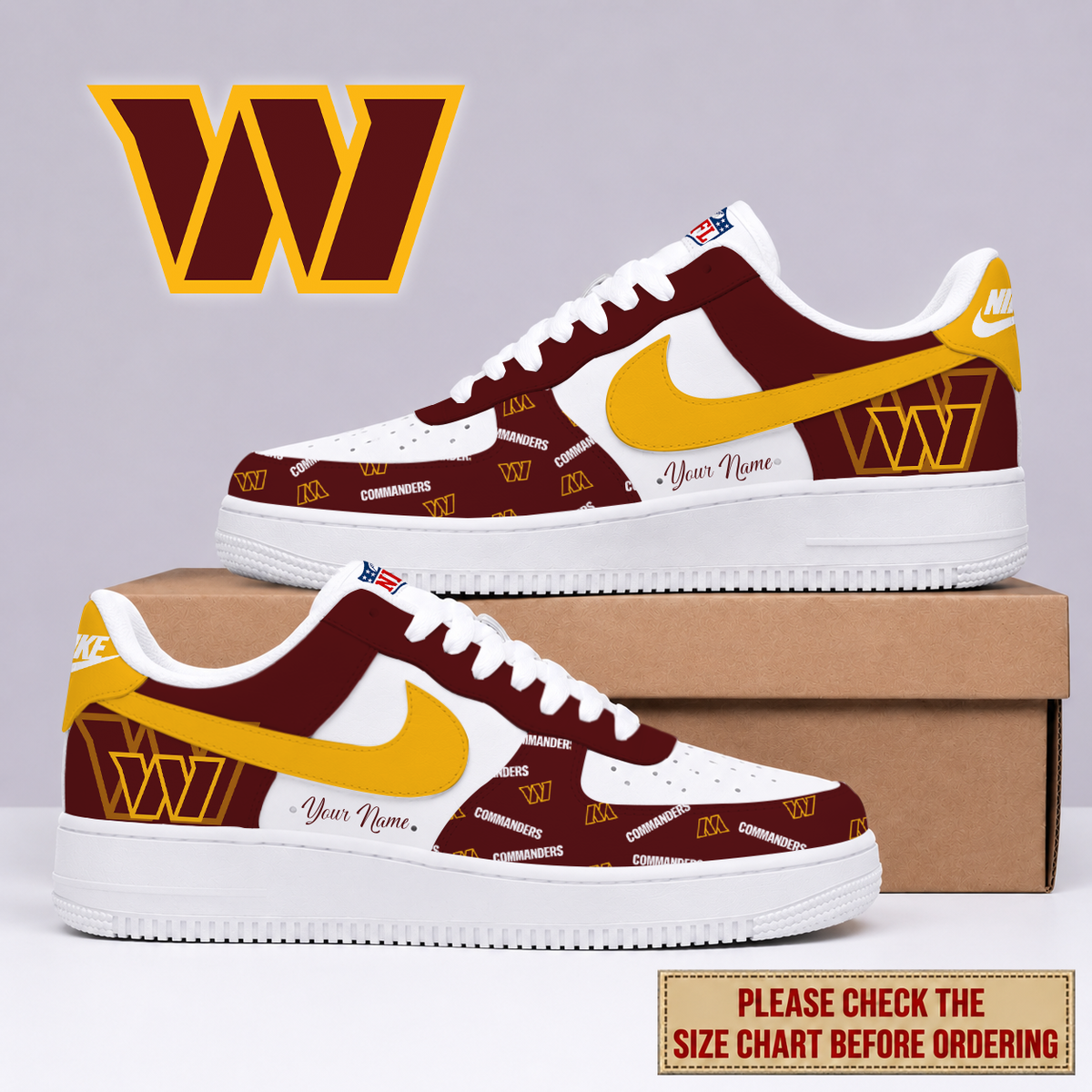 EXCLUSIVE EDITION - NEW CUSTOMIZED NFL12 WTC WASHINGTON COMMANDERS AF1 SHOES