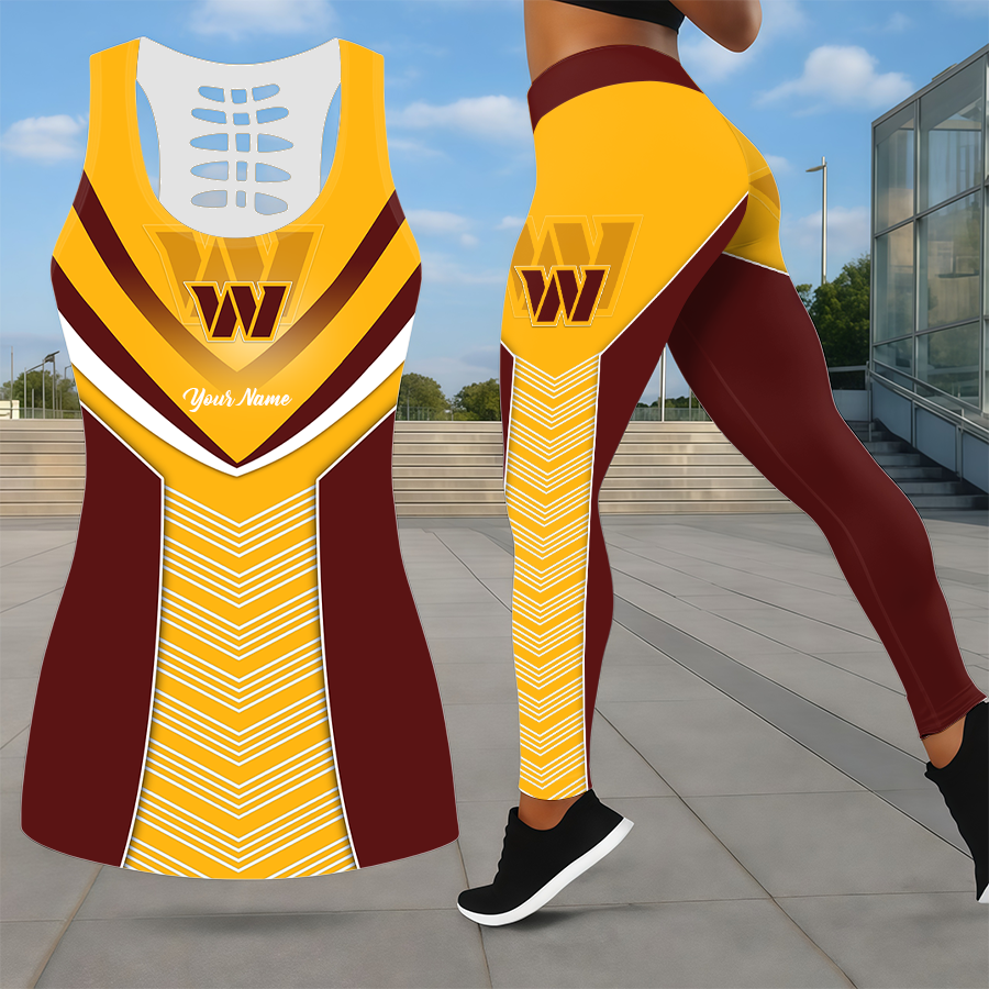 LIMITED EDITION - NEW CUSTOMIZED NFL12 WTC WASHINGTON COMMANDERS LEGGINGS & HOLLOW TANK TOP SET