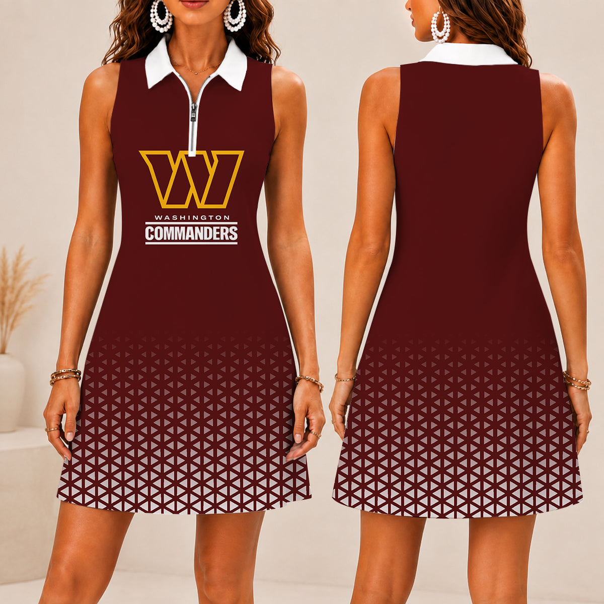 EXCLUSIVE EDITION - NEW CUSTOMIZED NFL12 WTC WASHINGTON COMMANDERS WOMEN'S ZIP SLEEVELESS POLO DRESS