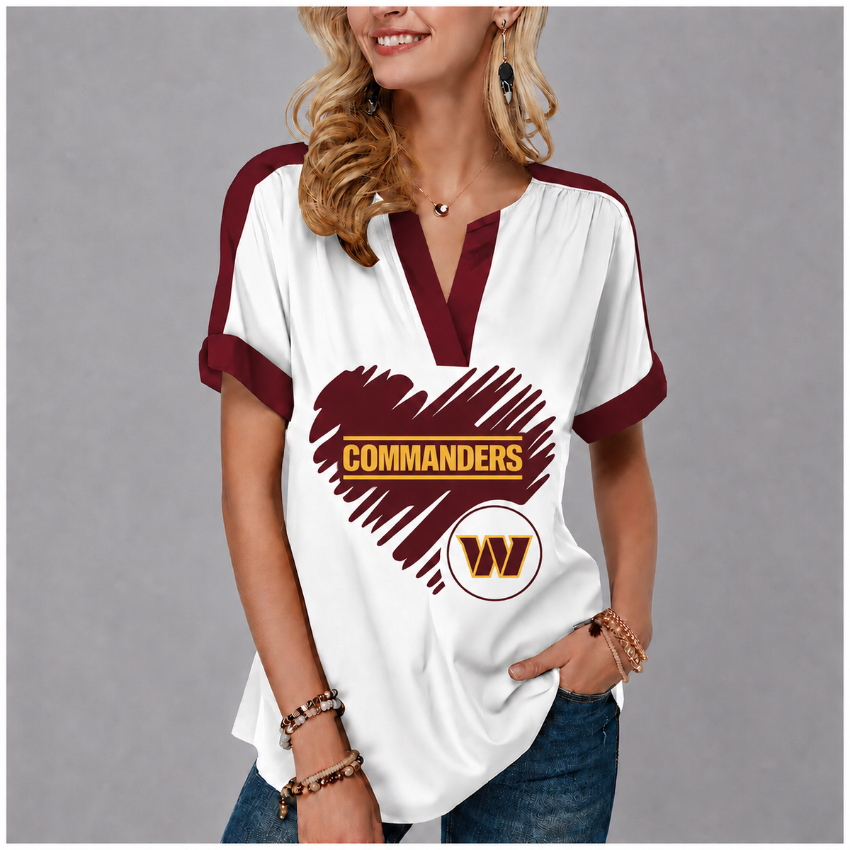 LIMITED EDITION - NEW CUSTOMIZED NFL12 WTC WASHINGTON COMMANDERS V-NECK FEMALE SHIRT