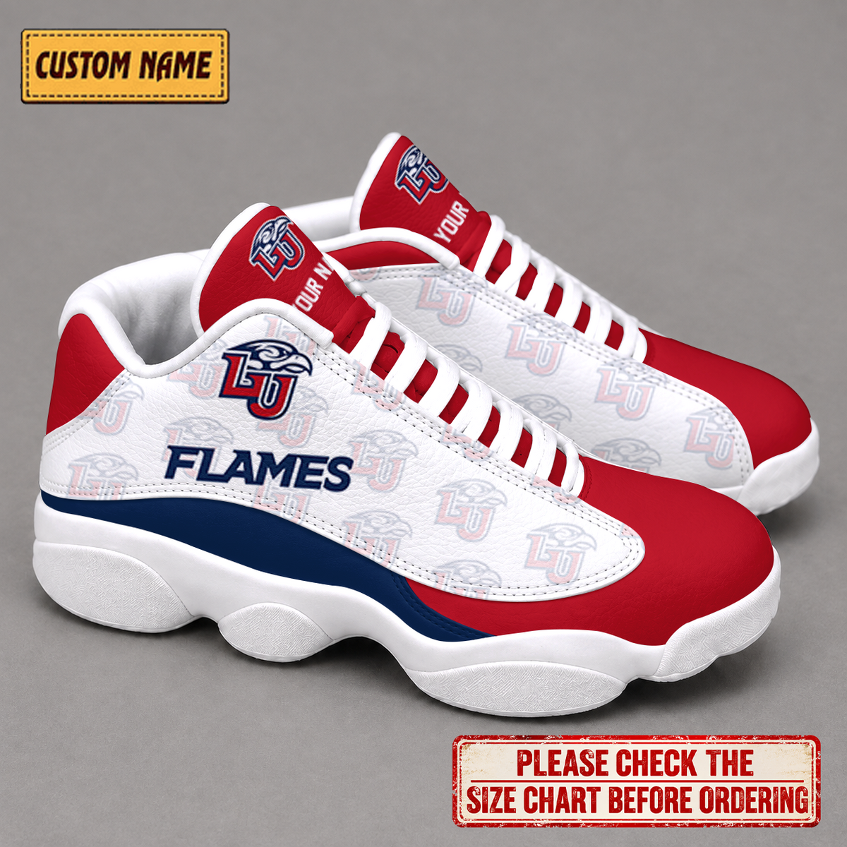 LIMITED EDITION - NEW CUSTOMIZED NCAA CFH12 LIF LIBERTY FLAMES LUXURY AIR JORDAN 13 LOW TOP SNEAKER