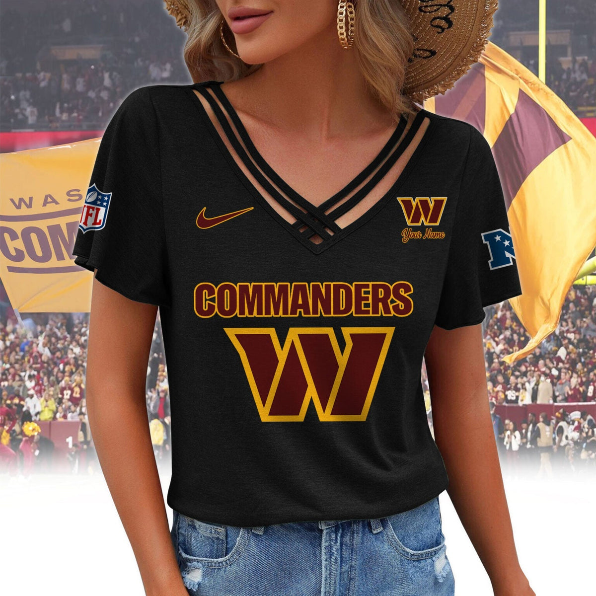 [SPECIAL OFFER] NEW CUSTOMIZED NFL12 WTC WASHINGTON COMMANDERS V-NECK SHIRT