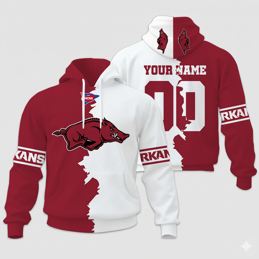 LIMITED EDITION - NEW CUSTOMIZED NCAA FBS12 AKR AK RAZORBACKS UNISEX HOODIE & ZIP HOODIE