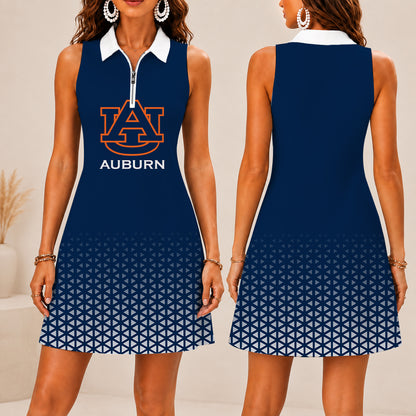 ELITE EDITION - NEW CUSTOMIZED | NCAA FBS13 ABT AUBURN TIGERS WOMEN'S ZIP SLEEVELESS POLO DRESS