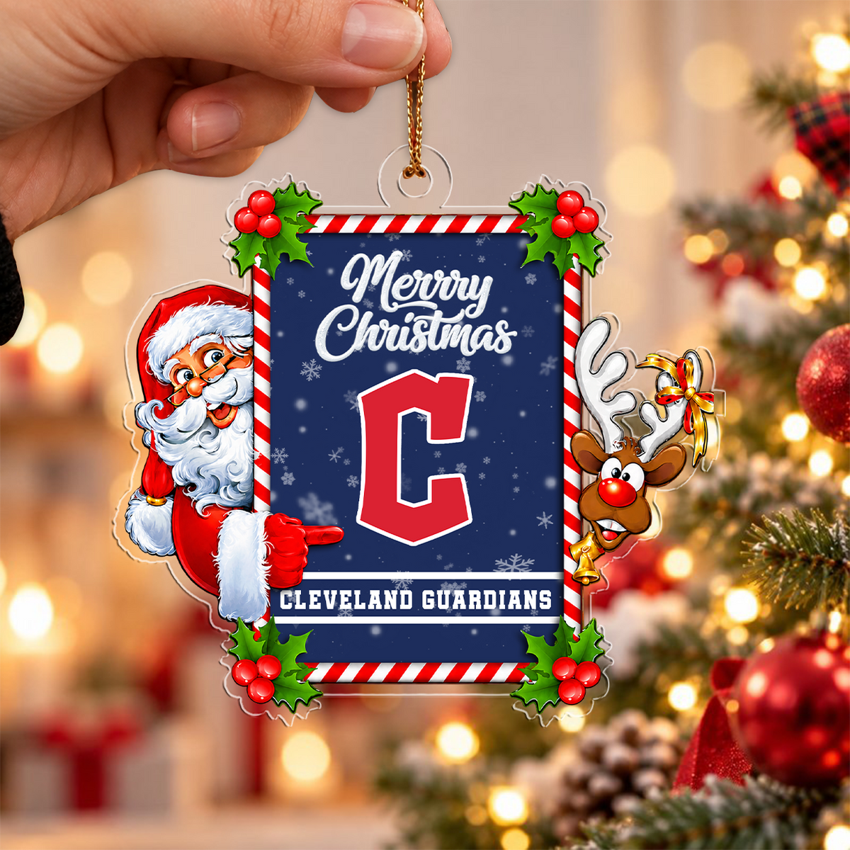 VIRAL EDITION - NEW CUSTOMIZED MLB13 CGS CLEVELAND GUARDIANS CHRISTMAS ACRYLIC ORNAMENT