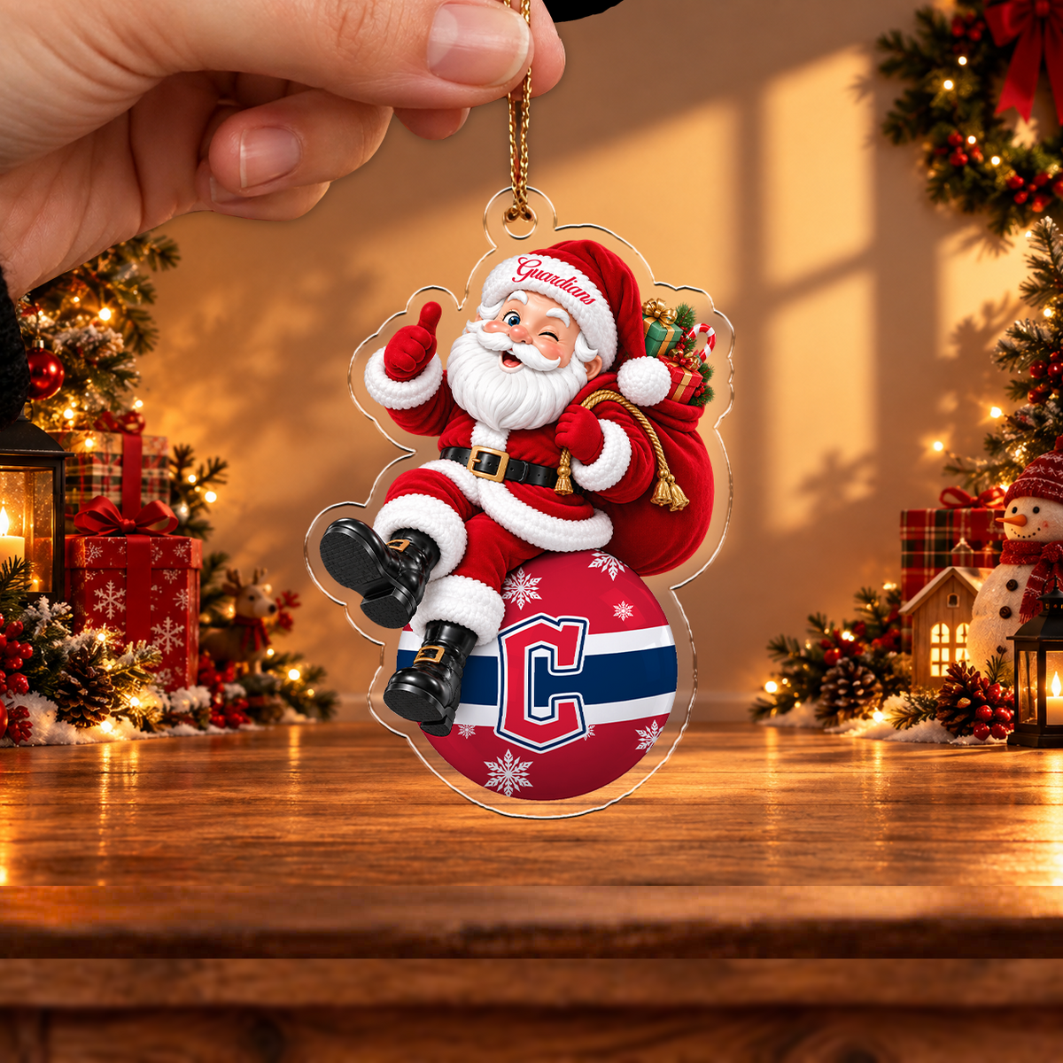 FLASH SALE - NEW CUSTOMIZED MLB13 CGS CLEVELAND GUARDIANS CHRISTMAS ACRYLIC ORNAMENT