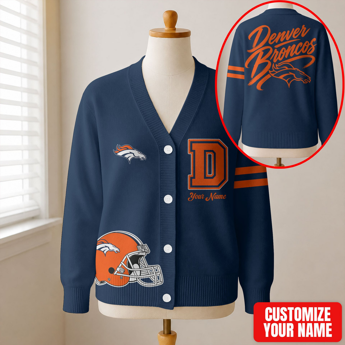 EXCLUSIVE EDITION - NEW CUSTOMIZED NFL13 DVB DENVER BRONCOS CARDIGAN