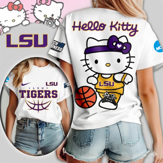 MEGA SALE - NEW CUSTOMIZED NCAA MAM13 LST LSU TIGERS HELLO KITTY T-SHIRT, SWEATSHIRT, HOODIE & ZIP HOODIE