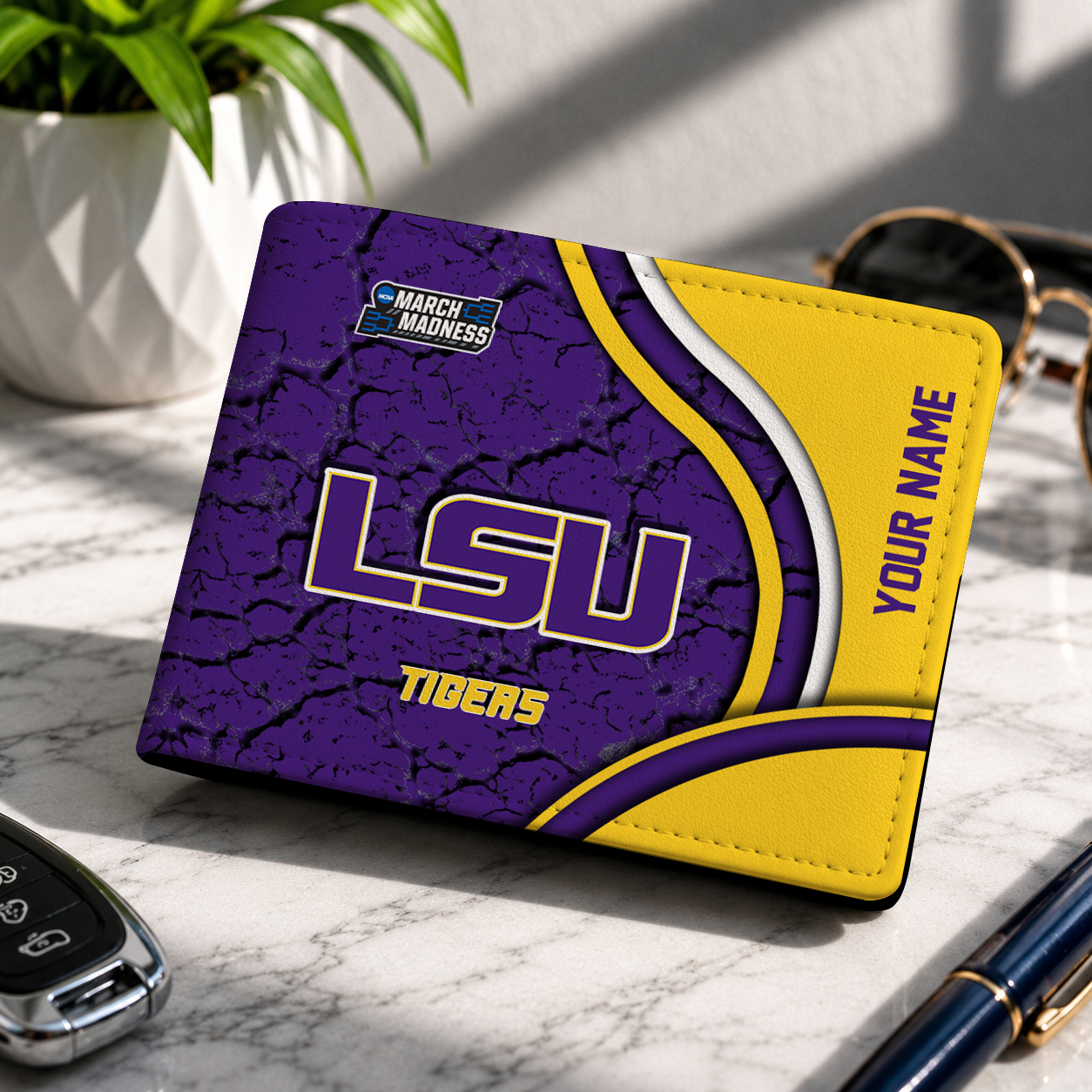 FINAL CLEARANCE - NEW CUSTOMIZED NCAA MAM13 LST LSU TIGERS LEATHER WALLET