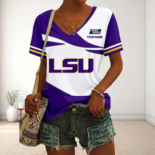 VIRAL EDITON - NEW CUSTOMIZED MAM NCAA13 LST LSU TIGERS V-NECK FEMALE SHIRT