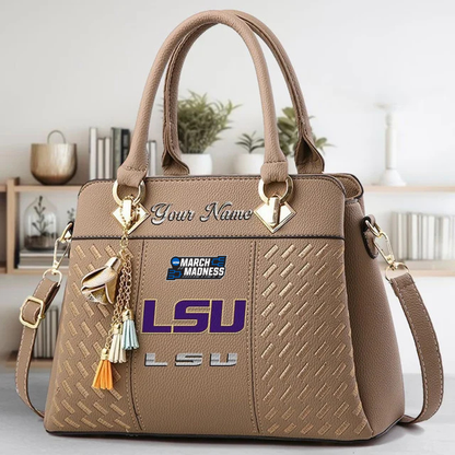 VIRAL EDITON - NEW CUSTOMIZED NCAA MAM13 LST LSU TIGERS ZIP HANDBAG MULTICOLOR